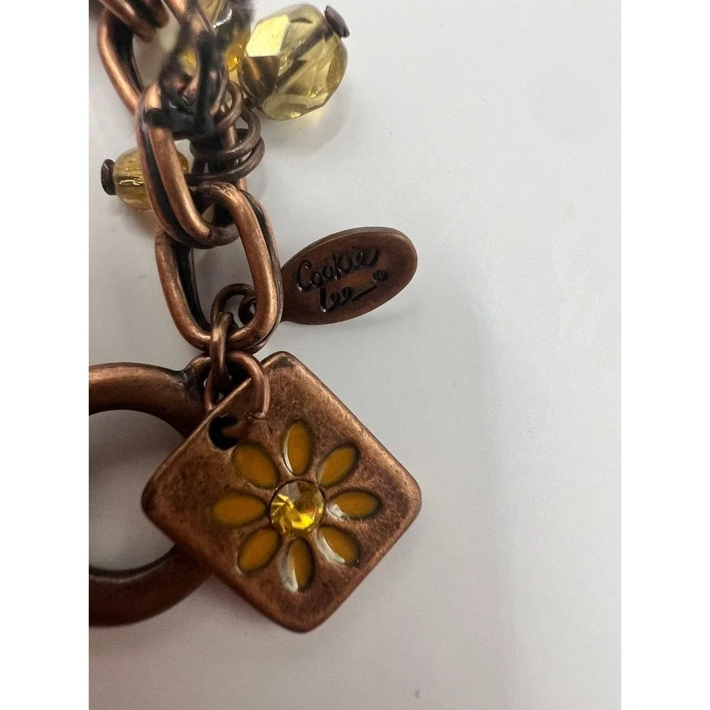 Cookie Lee Copper Bracelet‎ Lot 0f 2 Yellow Glass Beads Rhinestone Chain Boho